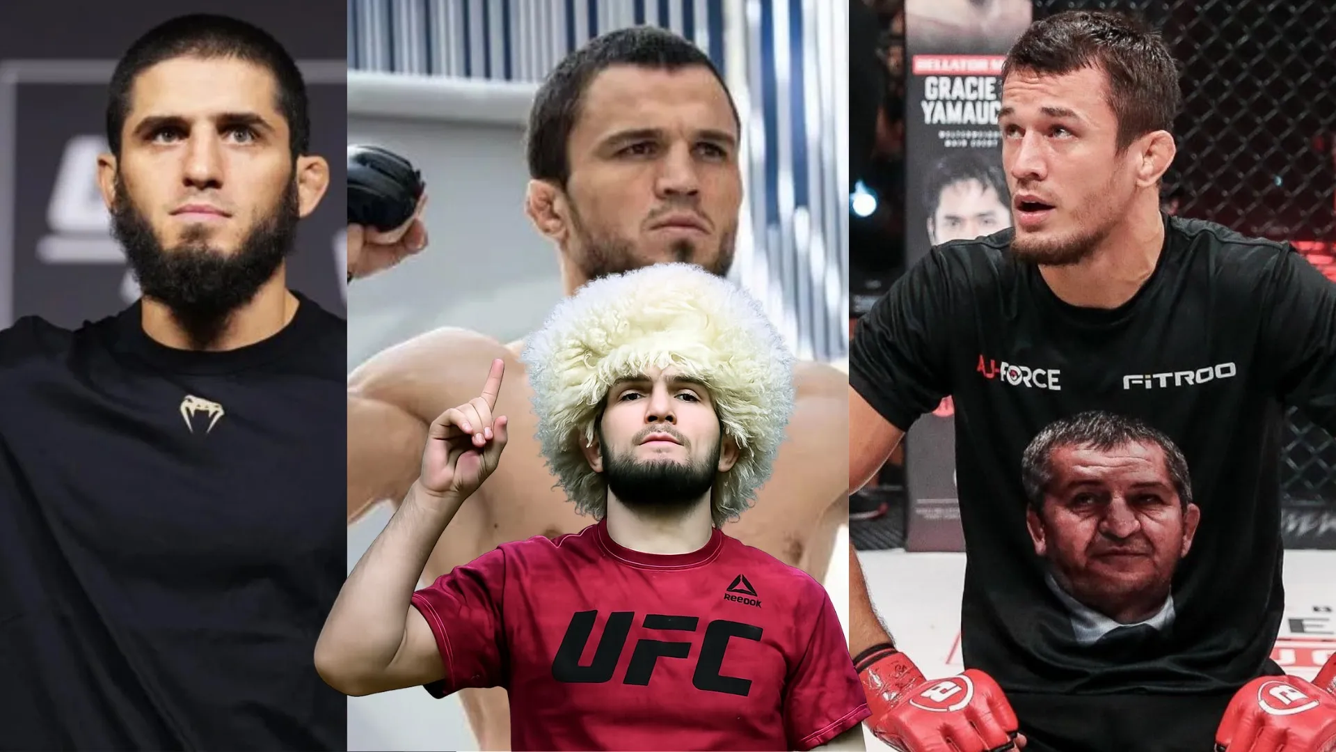 Хабиб Нурмагомедов тренирует бойцов своей команды — рядом с ним Умар Нурмагомедов, Усман Нурмагомедов и Ислам Махачев. фото на sportnews.kz от 04 февраля 2026 11:24