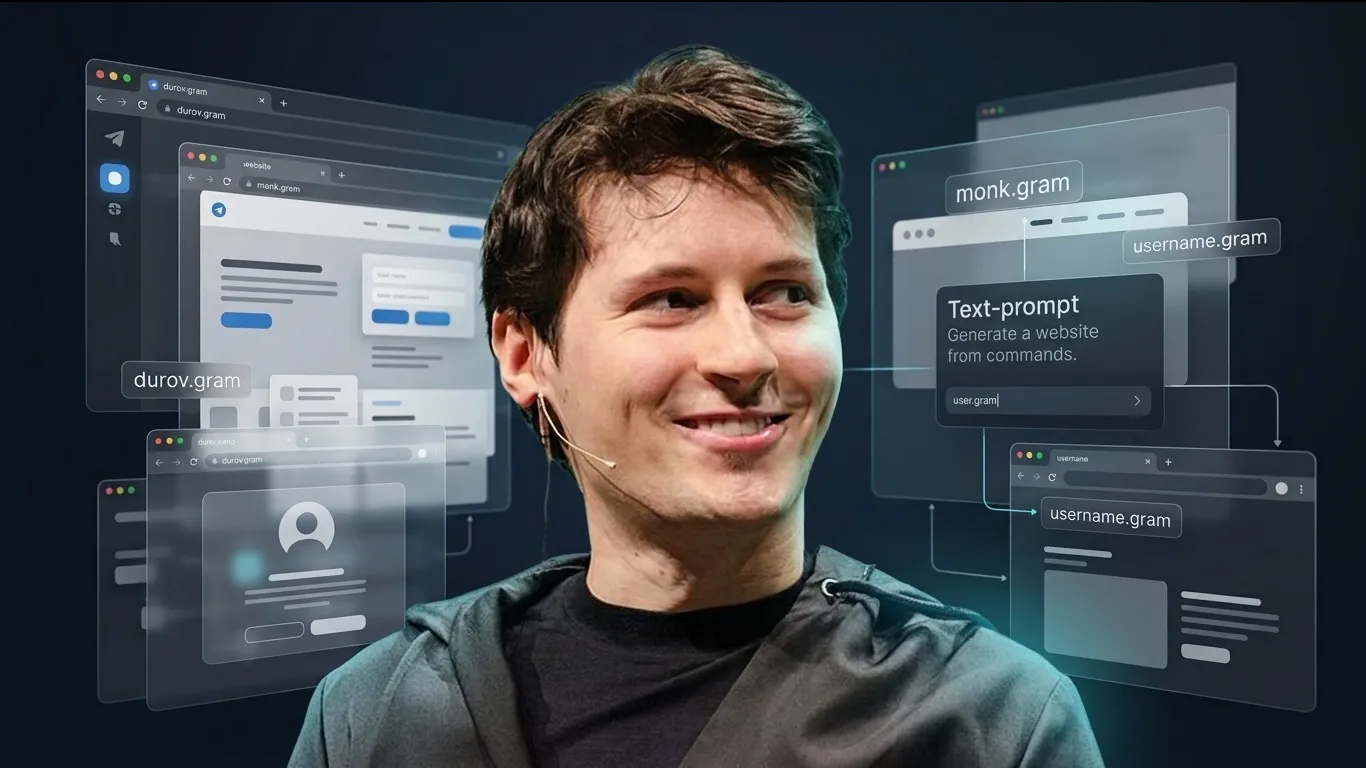 Основатель Telegram Павел Дуров на фоне доменной зоны .gram.