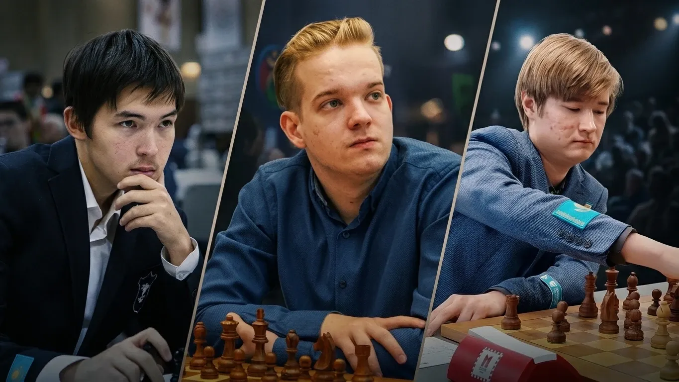 Коллаж с казахстанскими шахматистами, участниками чемпионата в Атырау