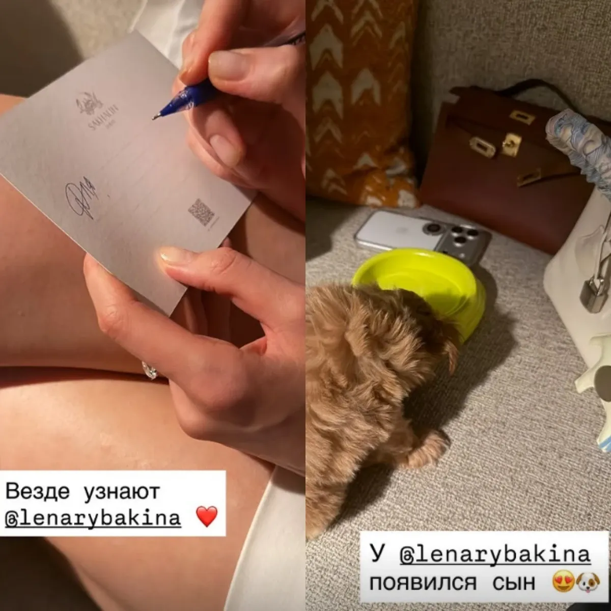 Елена Рыбакина в Дубае подписывает открытку и показывает нового щенка Тоби
