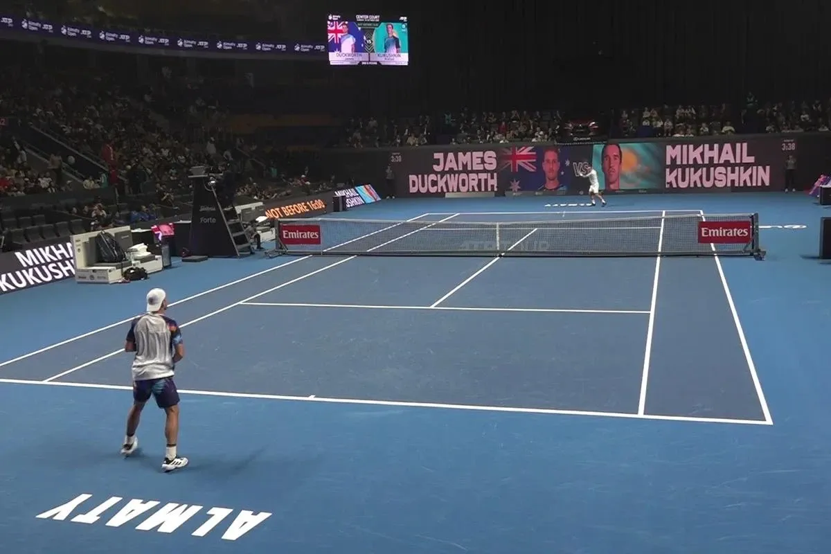 Матч турнира ATP 250 Almaty Open на крытом корте «Алматы Арены». Архив 2025 года.