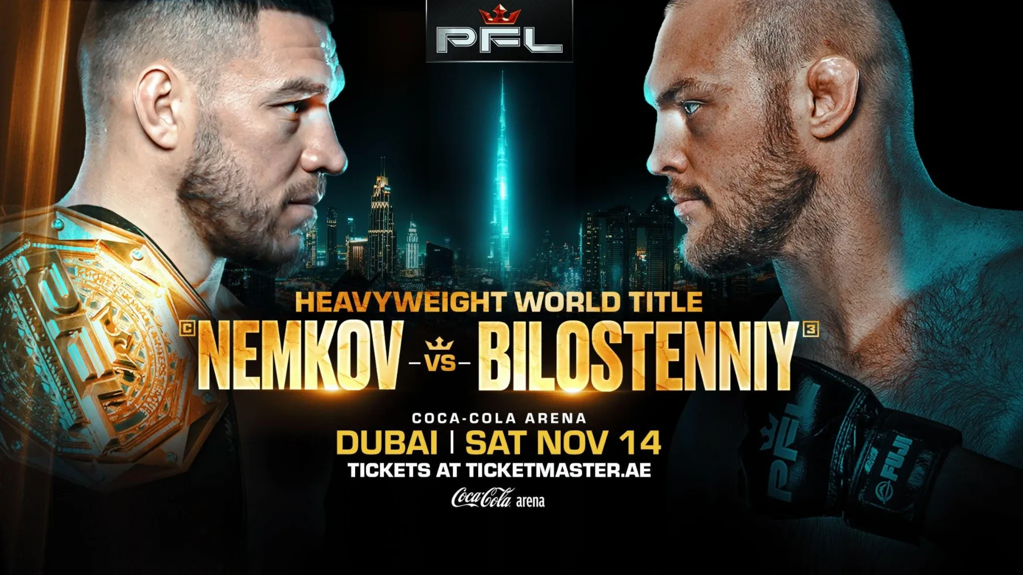 Официальный анонс титульного боя в тяжёлом весе между чемпионом PFL Вадимом Немковым и претендентом Сергеем Билостенным.